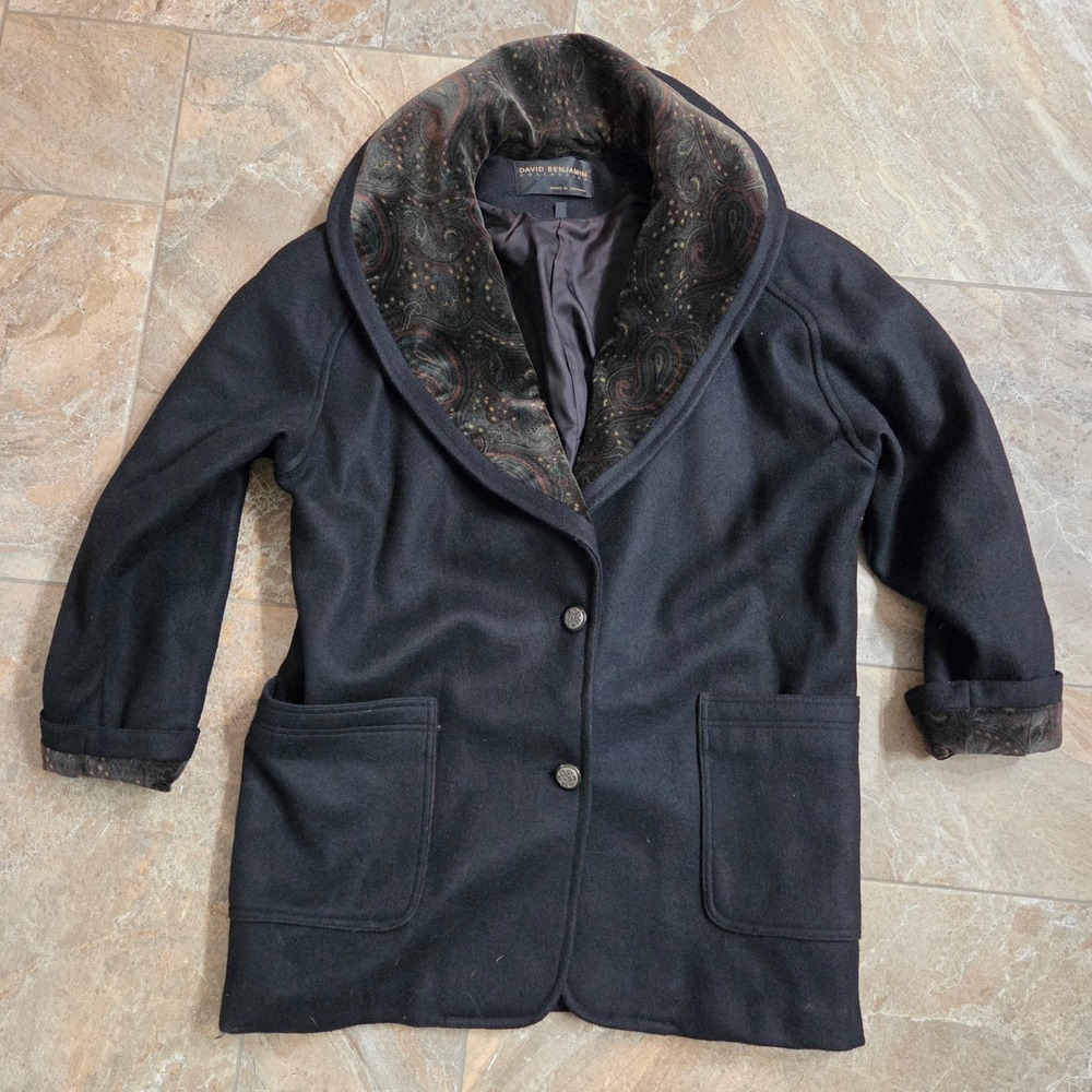 Vintage DAVID BENJAMIN COLLECTION Women's Pure Wool Paisley Collar Coat Size 14